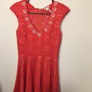Coral Lace Skater Dress 👗